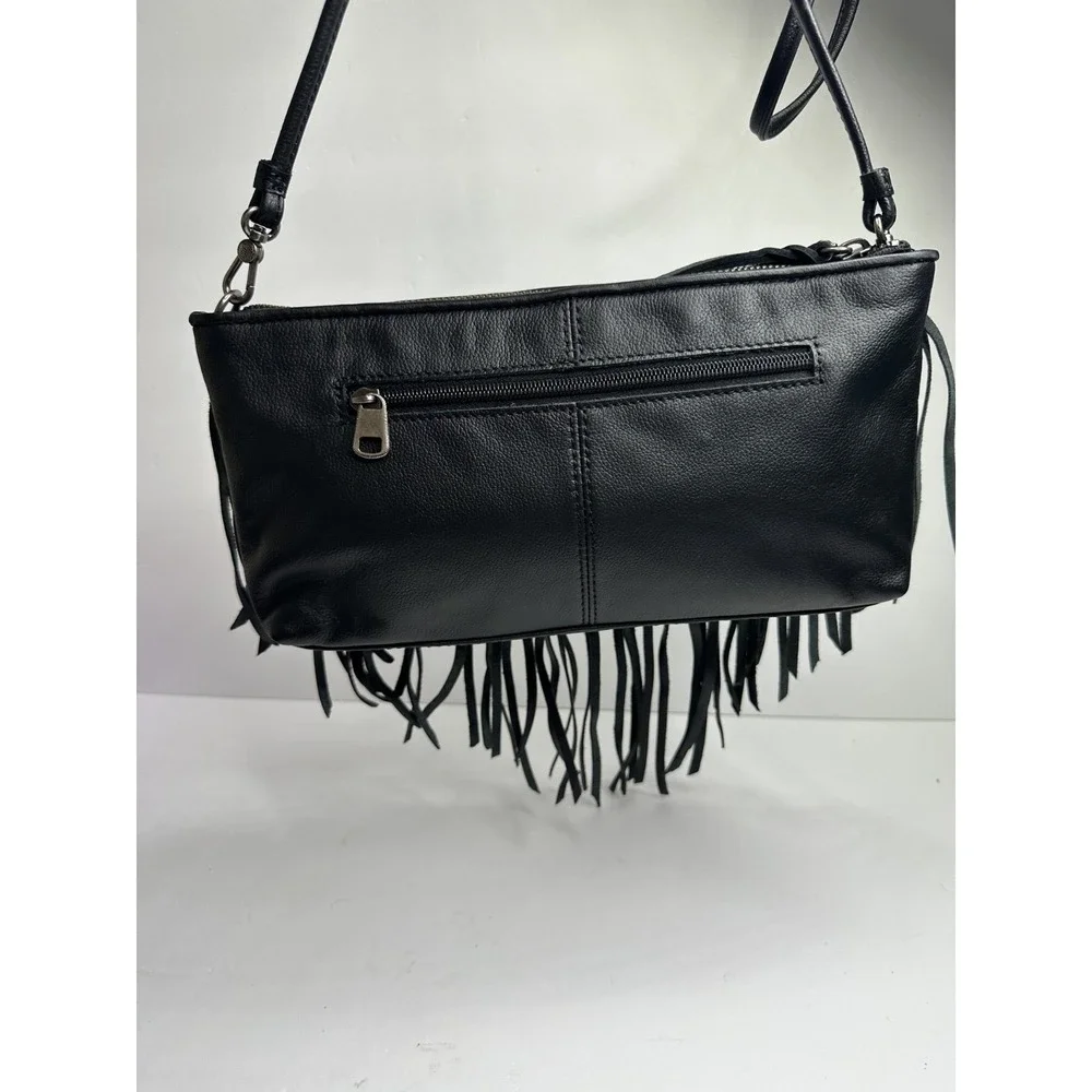 The Sak Filmore Purse Fringe Woven Black Leather Crossbody Clutch - Picture 6 of 16